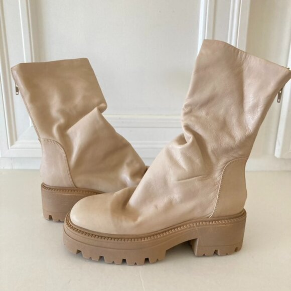 NWOB Emma Ruche Natural Leather Chunky Chelsea Boots Sz 38